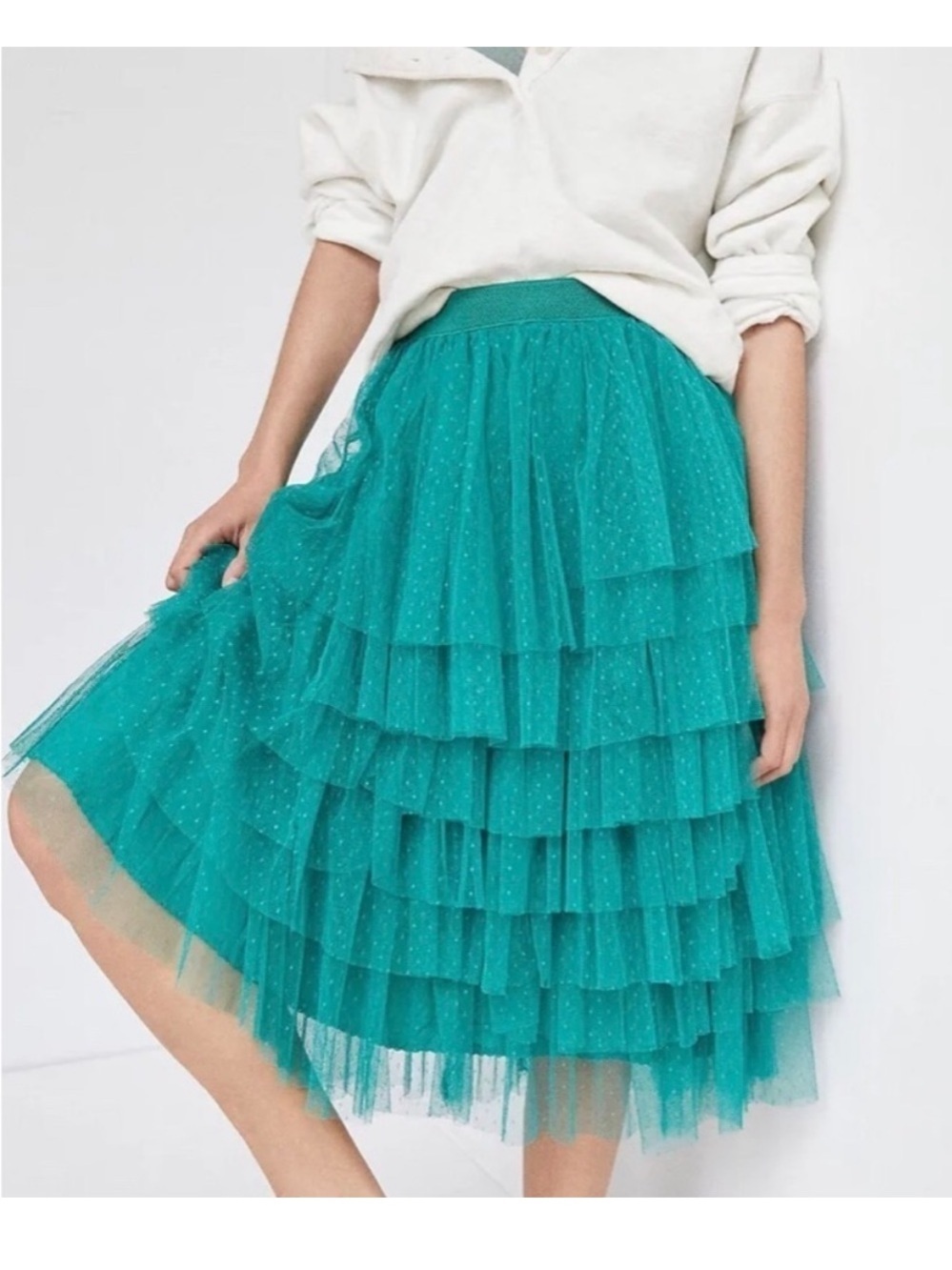 ANTHROPOLOGIE FLOUNCED TULLE MIDI SKIRT